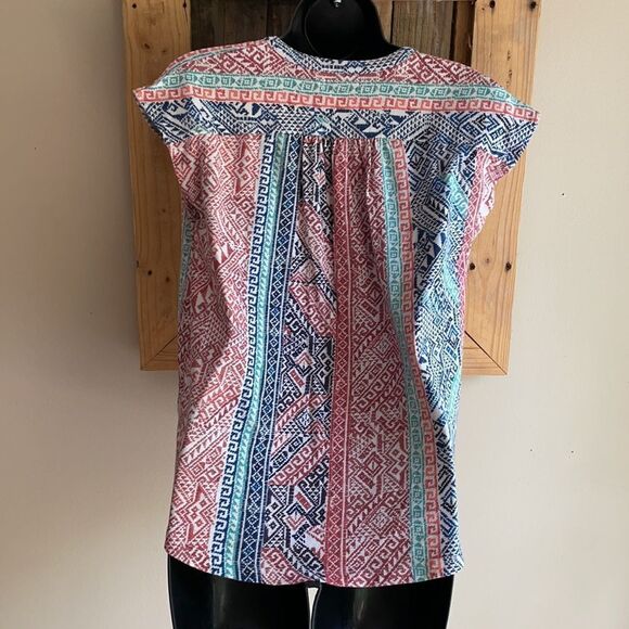 Lucky Brand Sleeveless Aztec Print Design Button Down Top Blue Green Orange S - Picture 6 of 11